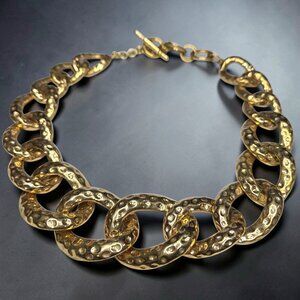 KENNETH LANE KJL Chunky Gold Plated Hammered Statement Toggle Chain Necklace
